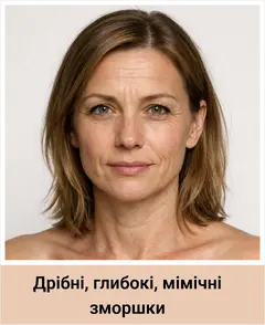 Дрібні, глибокі, мімічні зморшки