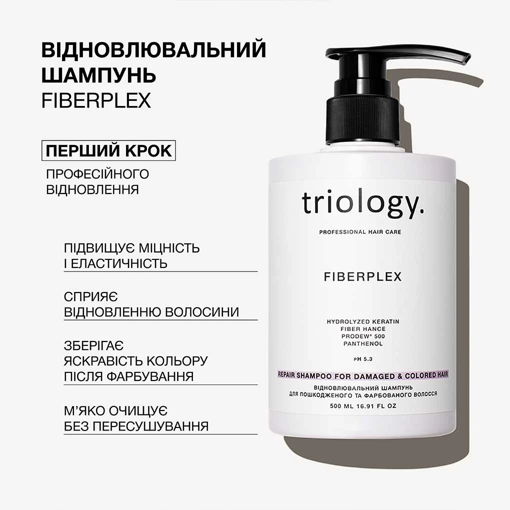 Відновлювальний шампунь для пошкодженого та фарбованого волосся Fiberplex Triology.