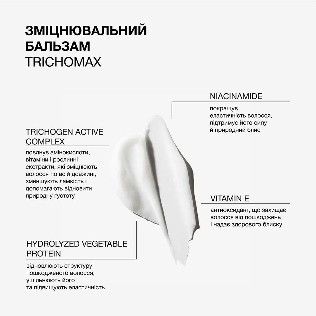 Зміцнювальний бальзам для волосся схильного до ламкості та випадіння Trichomax Triology.
