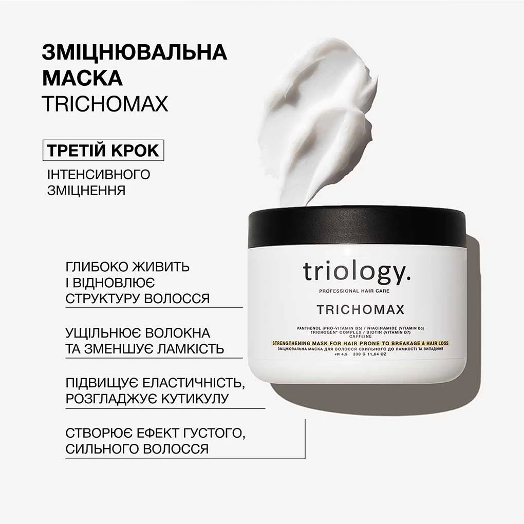 Зміцнювальна маска для волосся схильного до ламкості та випадіння Trichomax triology.