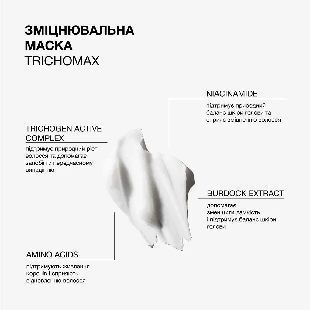 Зміцнювальна маска для волосся схильного до ламкості та випадіння Trichomax triology.