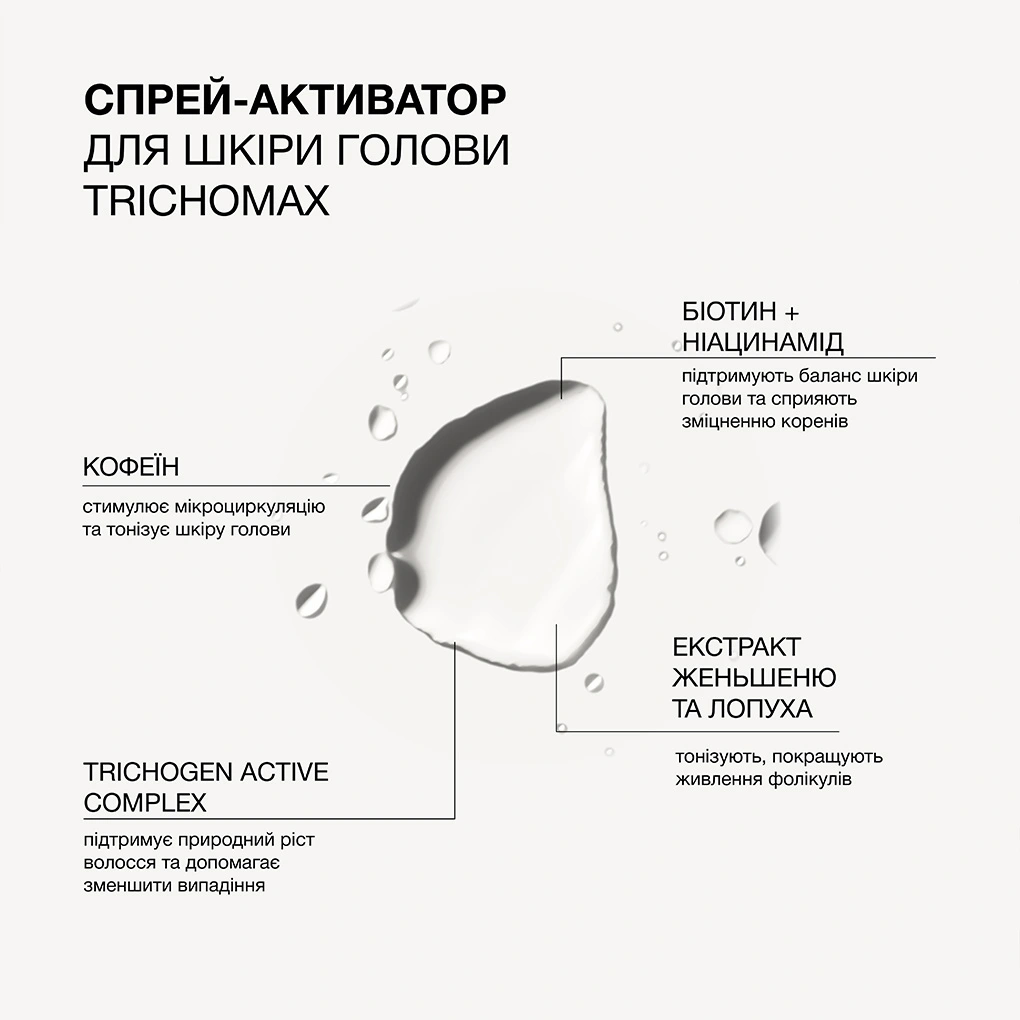 Cпрей-активатор для відновлення природного росту волосся, схильного до випадіння Trichomax Triology.