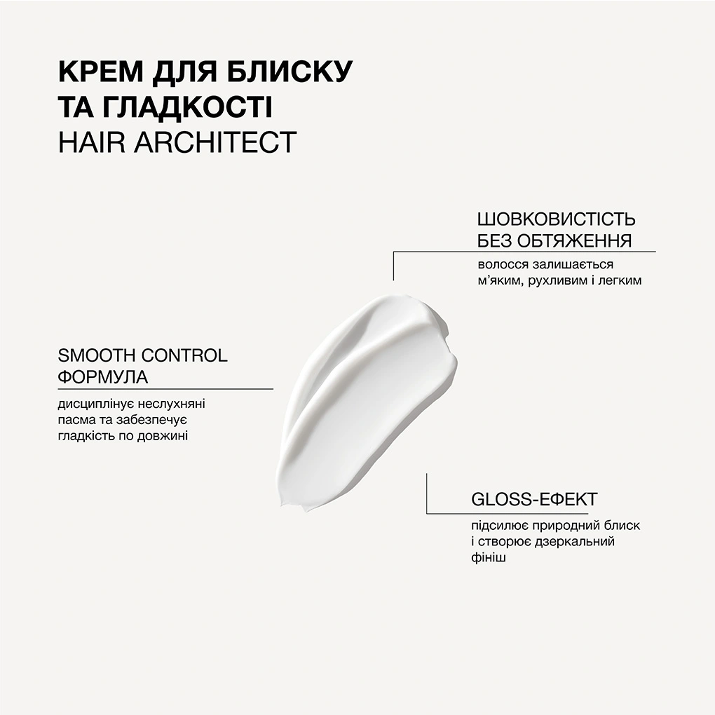 Крем для блиску, ідеальної гладкості та шовковистості волосся Hair Architect Triology.